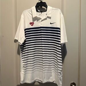 Nike White and Blue Striped Men's Polo Shirt SMI